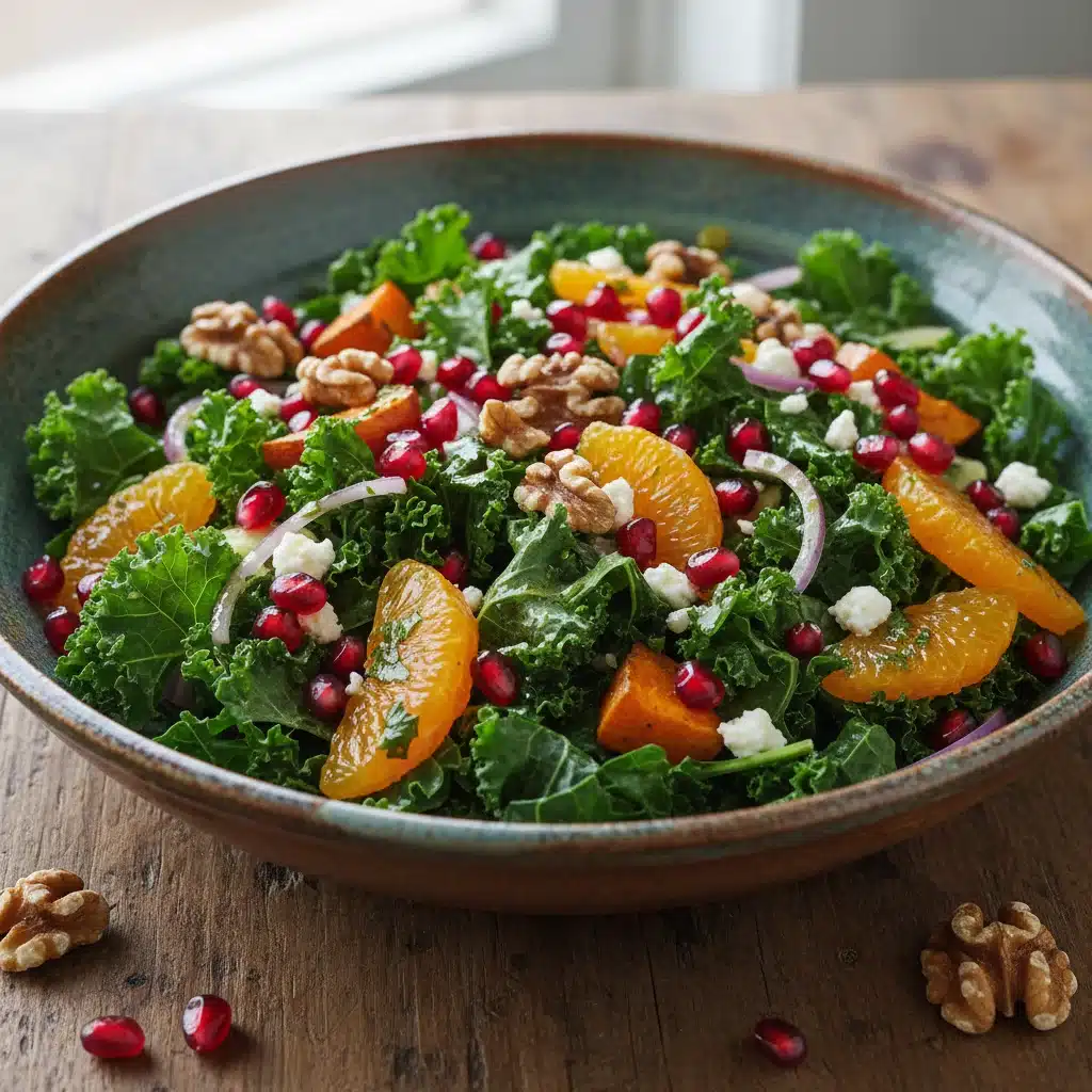 Ensalada saludable de invierno con ingredientes de temporada de enero