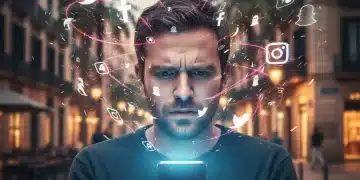 Digitalización y Ansiedad: 5 Tácticas Clave para tu Salud Mental en España Persona estresada por el uso del móvil y la digitalización en un entorno urbano español.