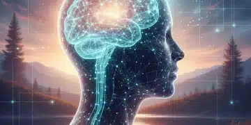 IA y Bienestar Mental 2026: Guía para un Uso Consciente y Saludable Silueta humana con red neuronal y luz suave, simbolizando la integración de la IA y el bienestar mental en 2026.