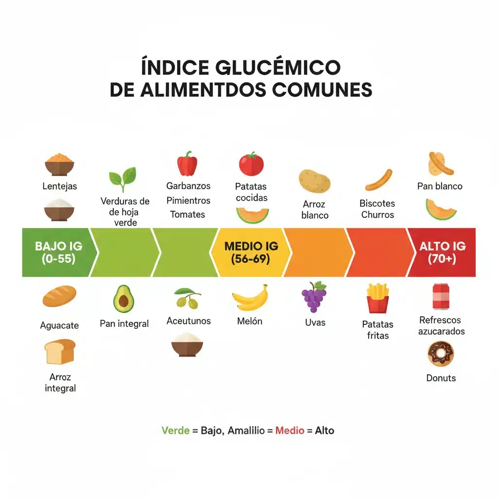 Tabla comparativa del índice glucémico de alimentos comunes