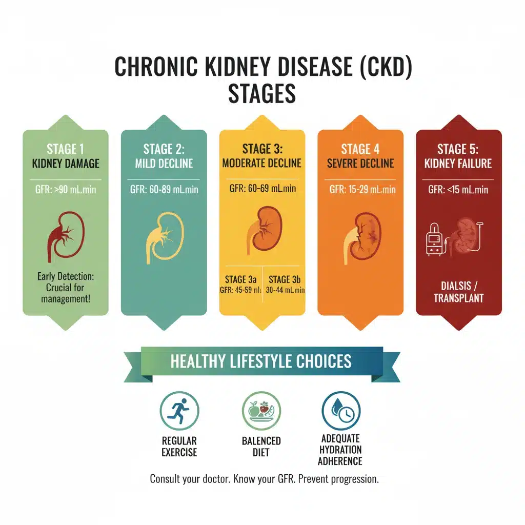 Infografía etapas enfermedad renal crónica y TFG