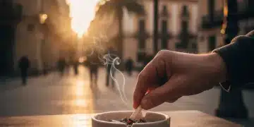 Mano apagando un cigarrillo en un cenicero, simbolizando la decisión de dejar de fumar en España.