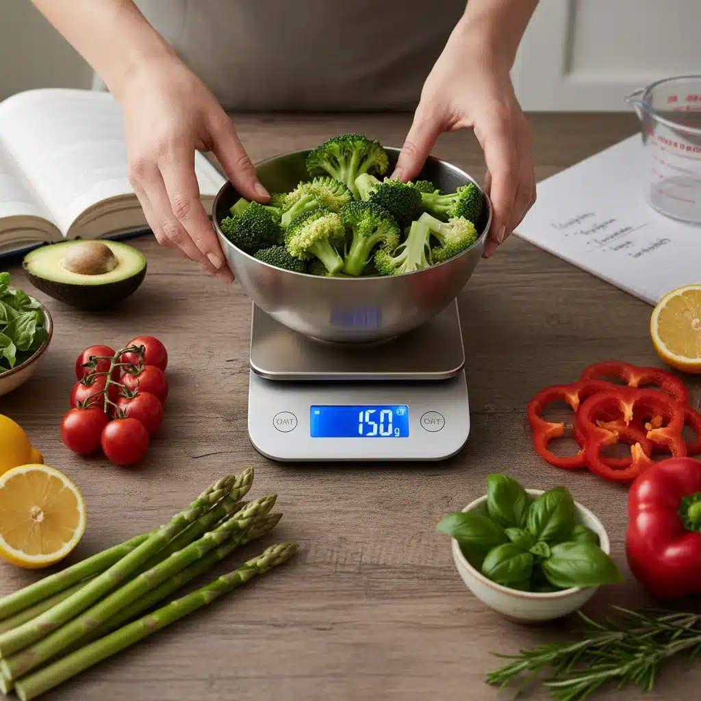 Persona midiendo ingredientes con báscula para control de porciones