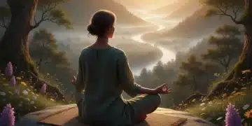 Mujer meditando al amanecer, simbolizando paz mental y actividad física.