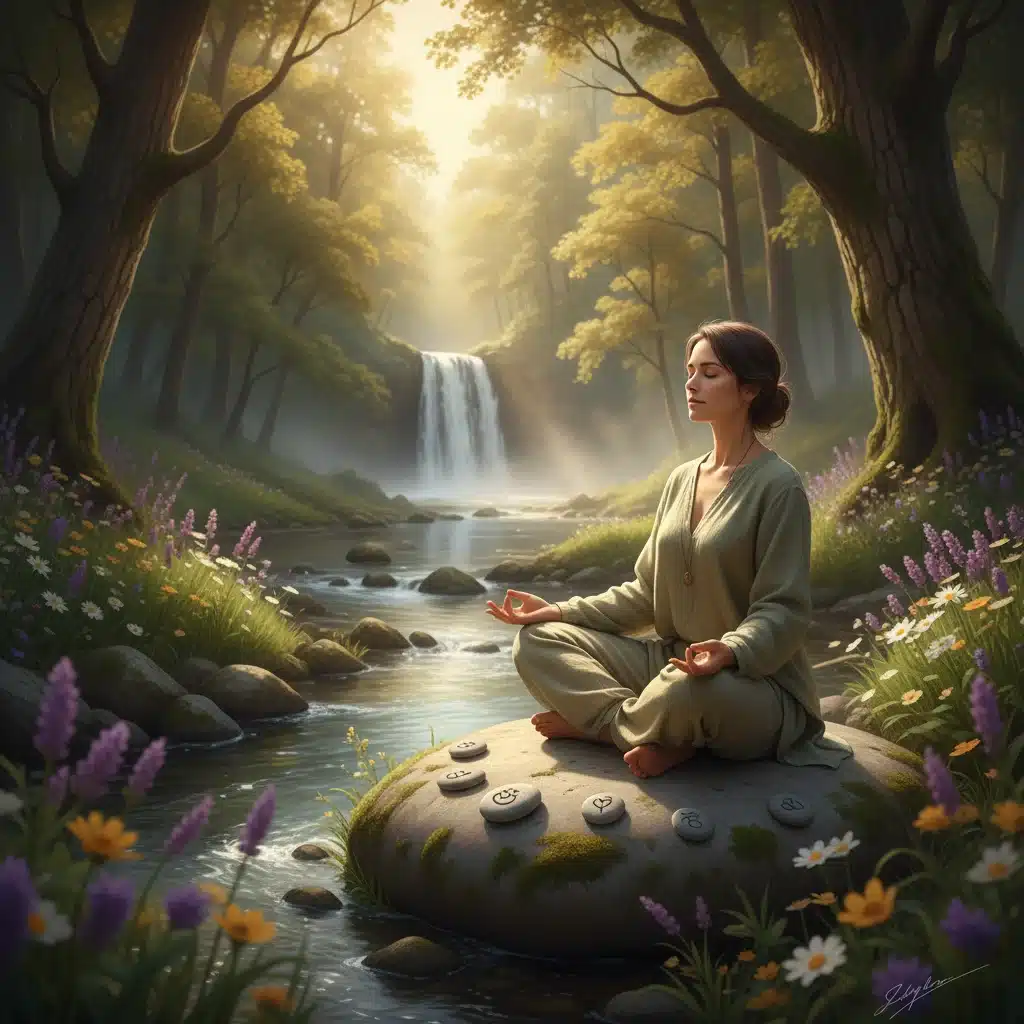 Persona meditando en la naturaleza, representando la atención plena y el autoconocimiento.