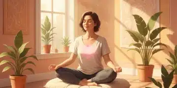 Persona meditando en un entorno tranquilo, fomentando la autocompasión y el bienestar mental.