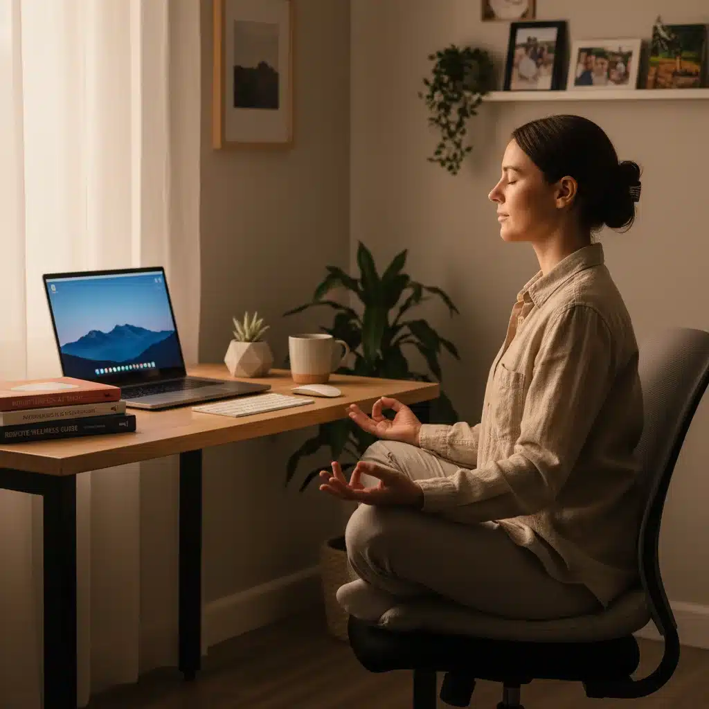 Persona meditando en su escritorio, fomentando el bienestar personal