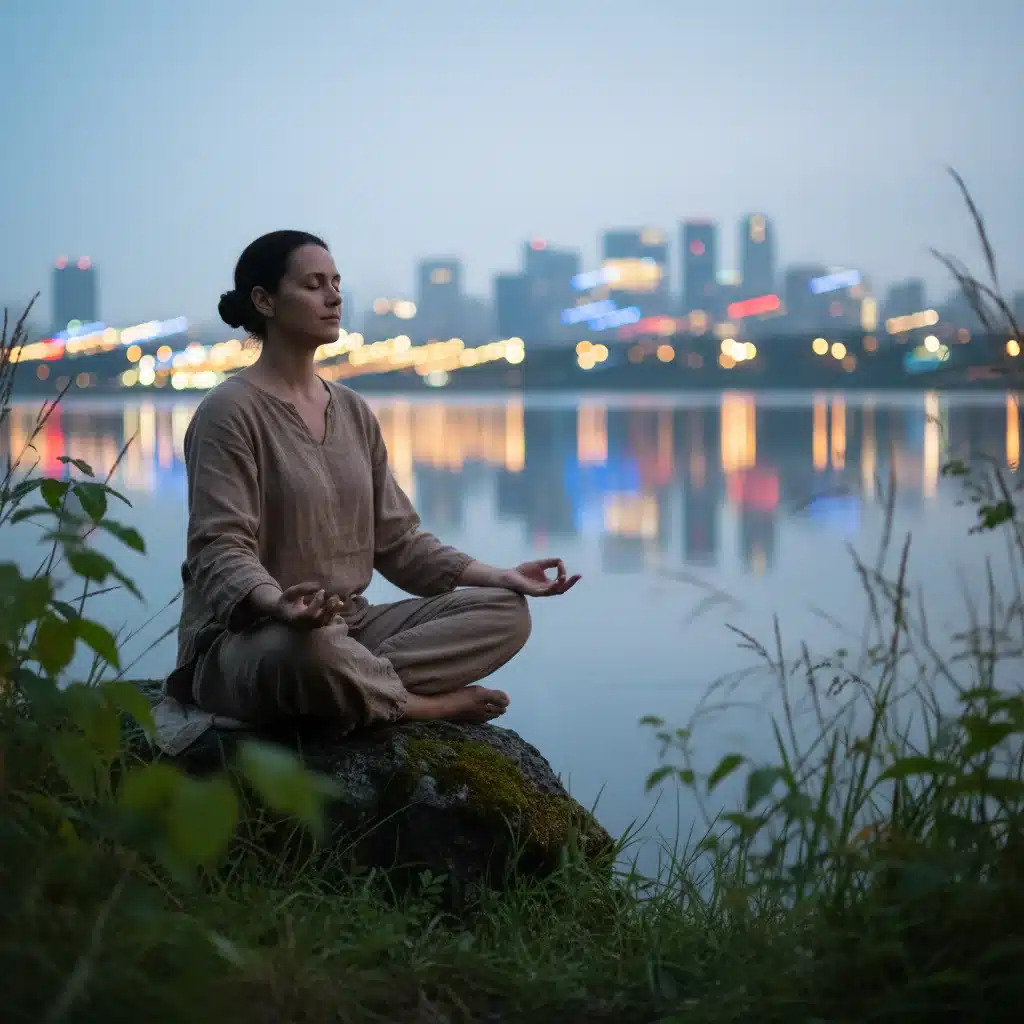Persona meditando en la naturaleza, practicando la desconexión consciente del mundo digital