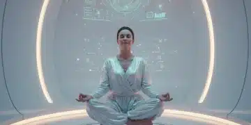 Nuevas Estrategias de Mindfulness en 2026: Reduce el Estrés un 25% en 8 Semanas (SOLUCIONES PRÁCTICAS) Persona meditando en un entorno futurista, aplicando estrategias de mindfulness avanzadas.