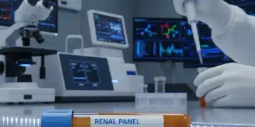 Tubo de muestra de sangre en laboratorio para análisis renal