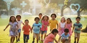 Niños felices jugando en un parque, simbolizando la salud y la protección de la vacunación infantil.
