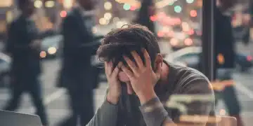 Persona exhausta con la cabeza entre las manos, simbolizando el agotamiento mental y el burnout.