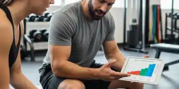Evita el Estancamiento: 4 Estrategias Avanzadas para Superar tus Límites en el Entrenamiento de Resistencia en 2026 Entrenador personal explicando un plan de periodización avanzado a un atleta.