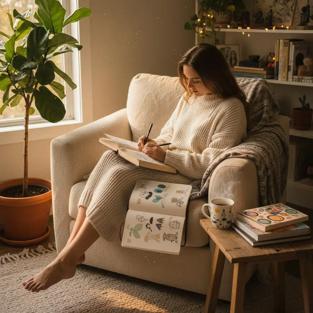 Persona dibujando en casa, actividad creativa para la resiliencia y el manejo del estrés.