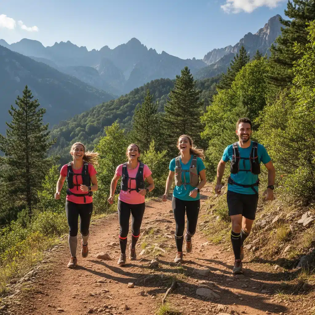 Amigos disfrutando de una carrera por senderos en las montañas españolas