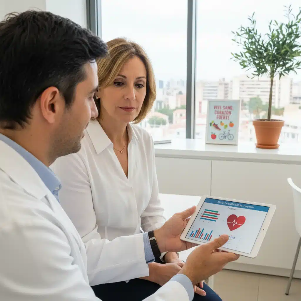 Profesional sanitario explicando a un paciente estrategias personalizadas para mejorar la salud cardiovascular.